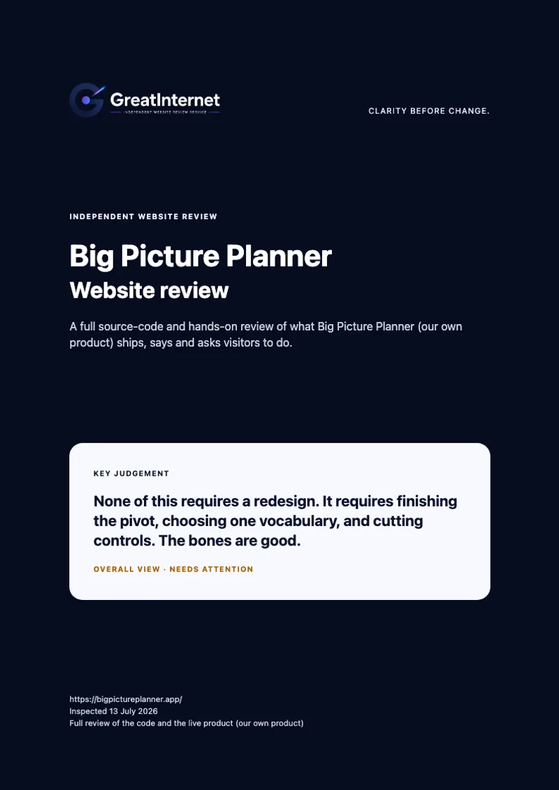 Cover of our Big Picture Planner report, leading with its key judgement